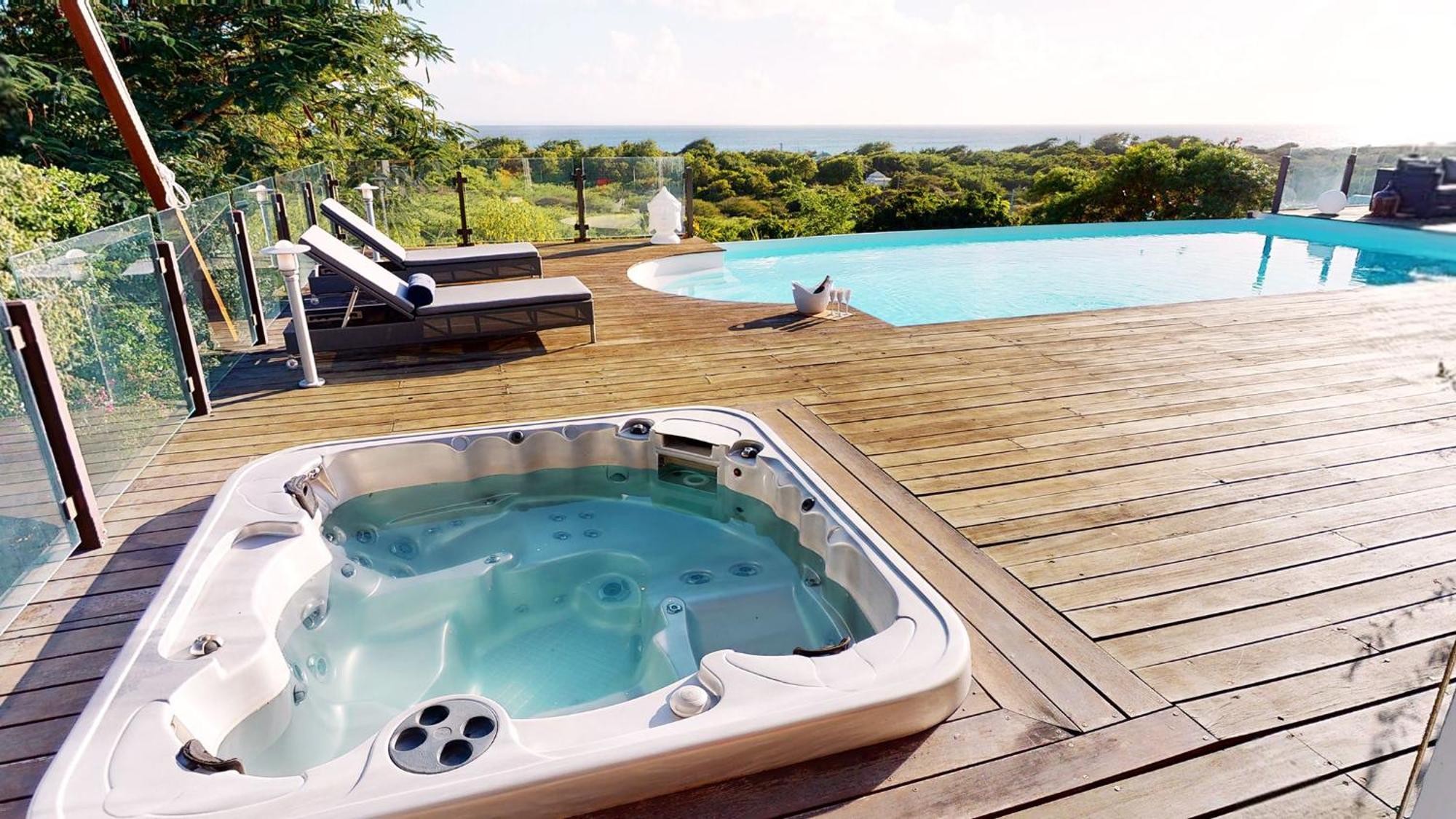 Villa Deluxe L'Hacienda Villa Vue Mer 180 Piscine Jacuzzi Proche Plage Marina Golf Pointe Des Chateaux Et Casino Jardin Clos Voyage Durable Saint-Francois  Værelse billede